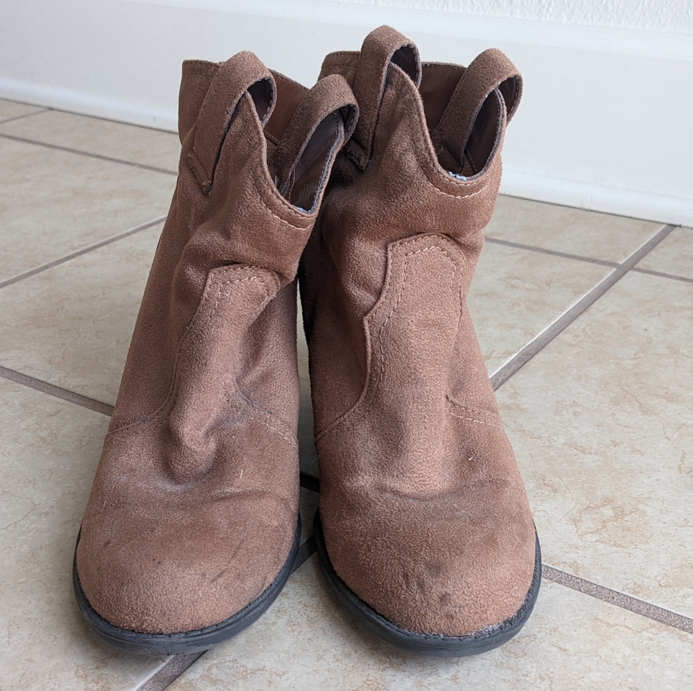 Express Light Brown Booties, size 9 (but might fit more like 8.5)
